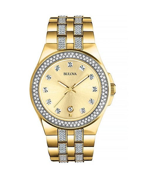 Bulova Crystal Collection Champagne Dial Two Tone Steel Strap Watch for Women - 98B174