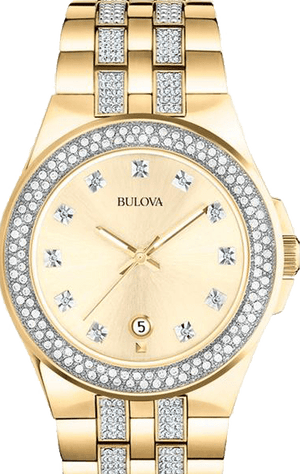 Bulova Crystal Collection Champagne Dial Two Tone Steel Strap Watch for Women - 98B174
