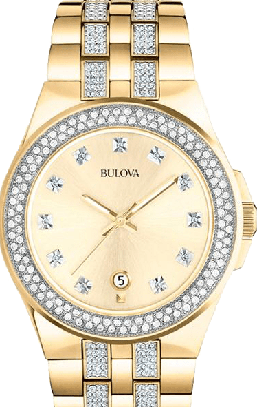 Bulova Crystal Collection Champagne Dial Two Tone Steel Strap Watch for Women - 98B174