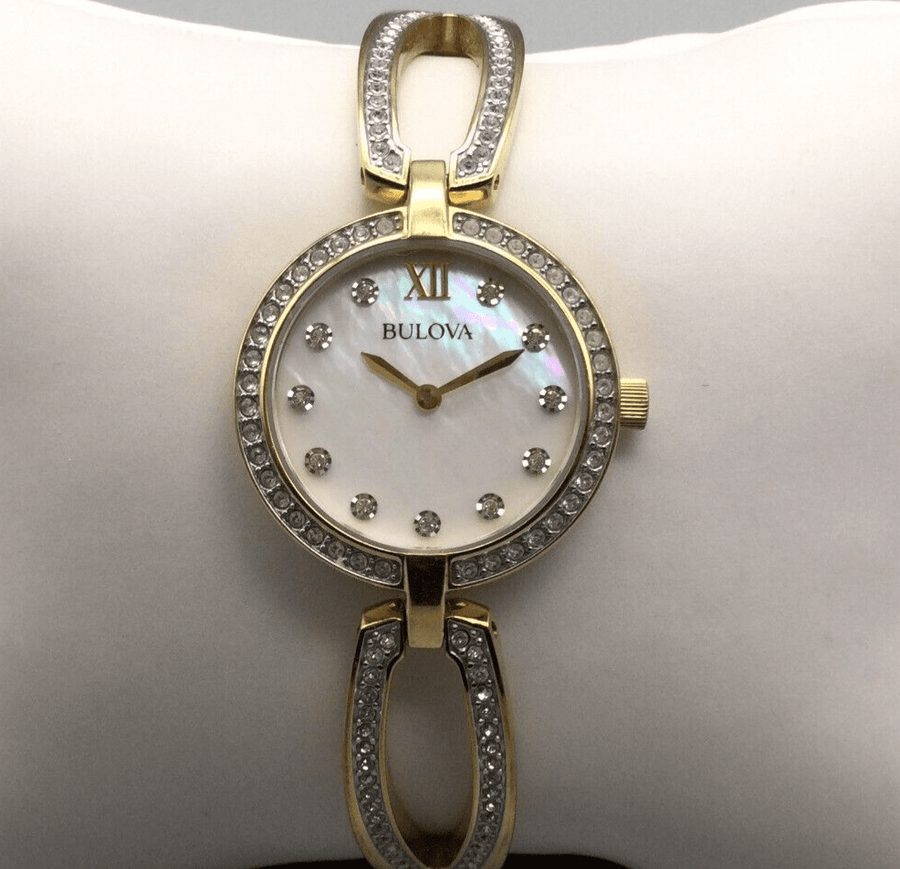 Bulova Crystal Collection Mother of Pearl Dial Gold Steel Strap Watch for Women - 98L225