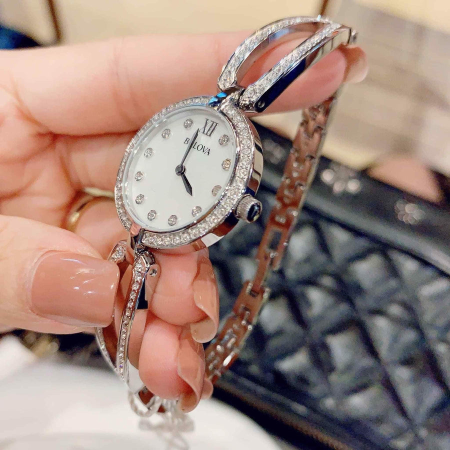 Bulova Crystal Collection Mother of Pearl Dial Silver Steel Strap Watch for Women - 96L223