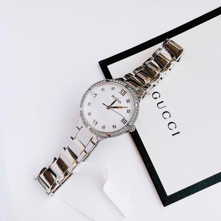 Bulova Crystal Collection Mother of Pearl Dial Silver Steel Strap Watch for Women - 96L263