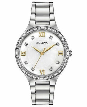 Bulova Crystal Collection Mother of Pearl Dial Silver Steel Strap Watch for Women - 96L263