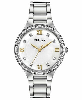Bulova Crystal Collection Mother of Pearl Dial Silver Steel Strap Watch for Women - 96L263