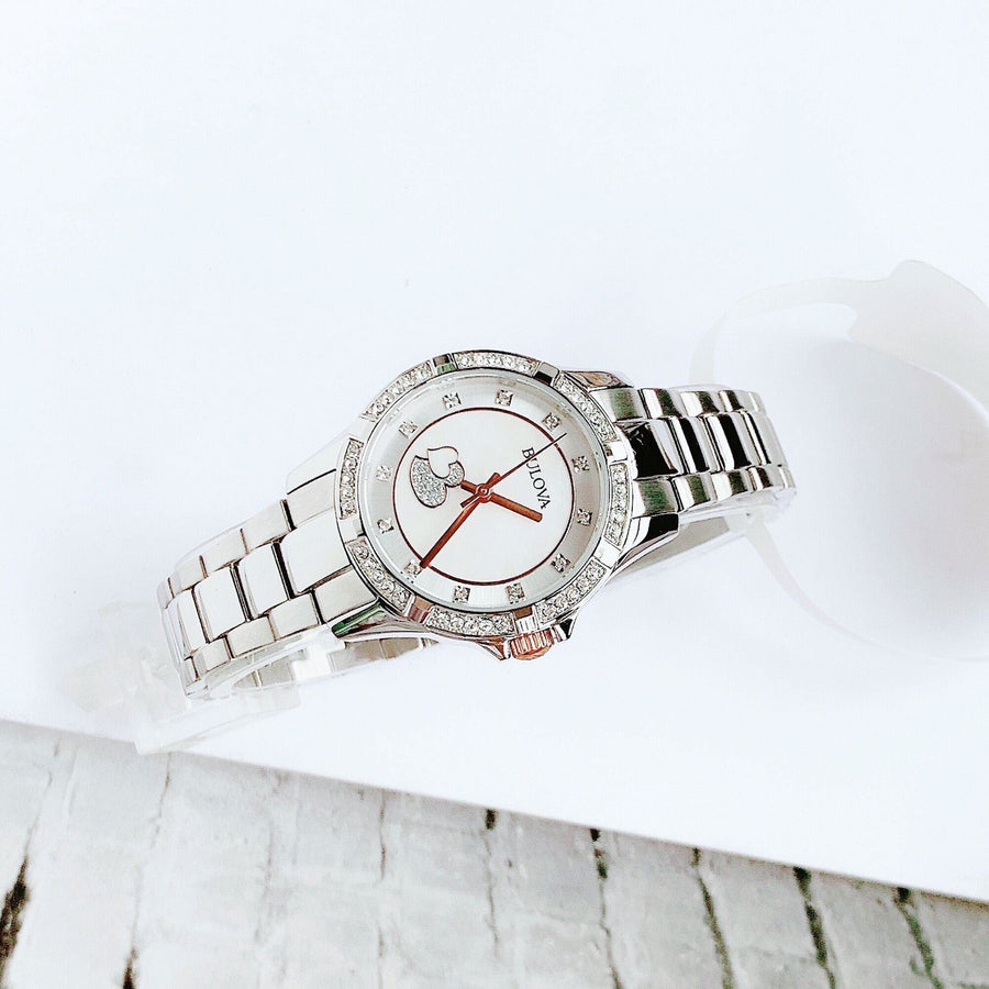 Bulova Crystal Collection Mother of Pearl Dial Silver Steel Strap Watch for Women - 98L232