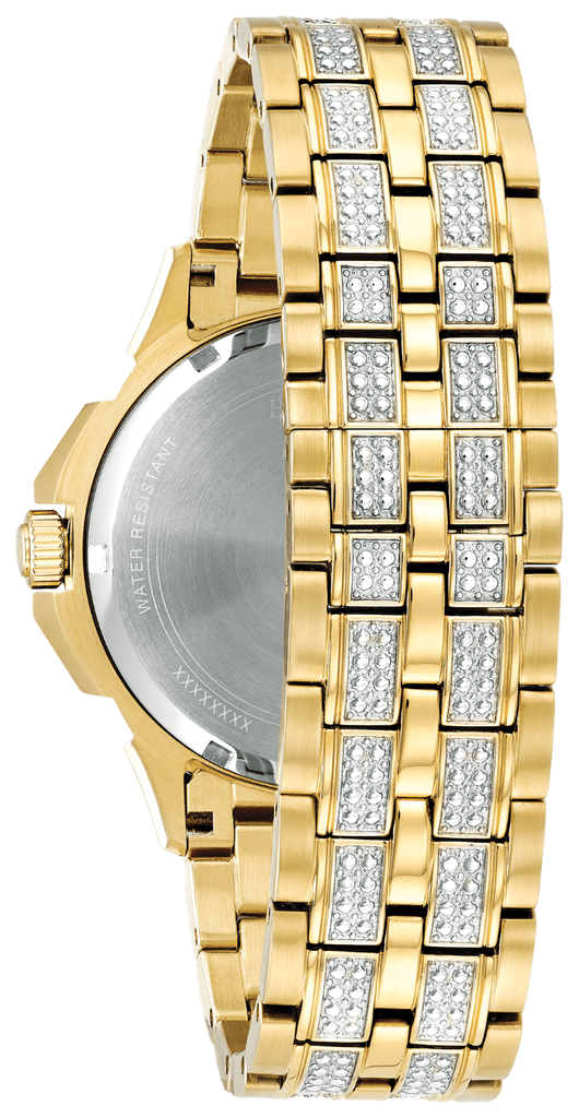 Bulova Crystal Collection Octova White Dial Gold Steel Strap Watch for Men - 98C126