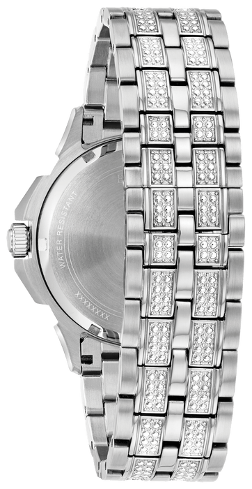 Bulova Crystal Collection Pave Silver Dial with Crystals Silver Steel Strap Watch for Men - 96C134