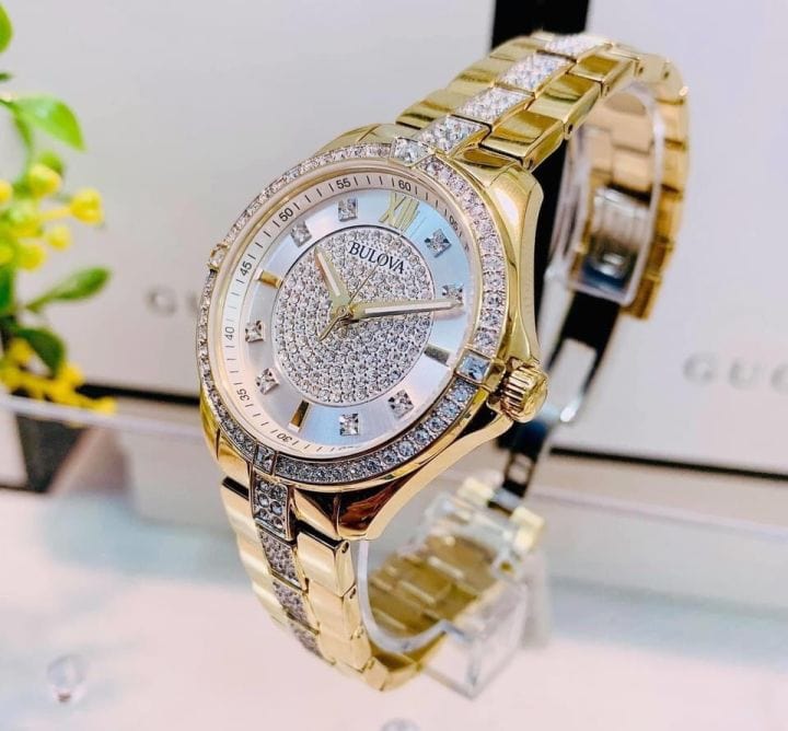 Bulova Crystal Collection Silver Crystal Dial Gold Steel Strap Watch for Women - 98L228