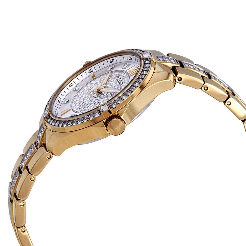 Bulova Crystal Collection Silver Crystal Dial Gold Steel Strap Watch for Women - 98L228
