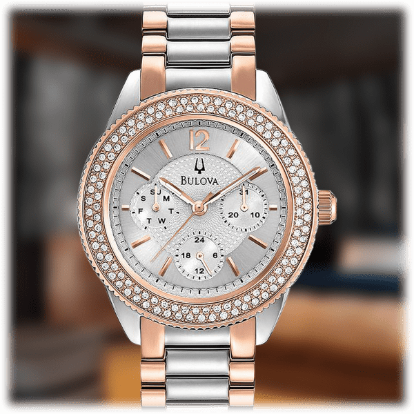 Bulova Crystal Collection Silver Dial Two Tone Steel Strap Watch for Women - 98N100