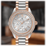 Bulova Crystal Collection Silver Dial Two Tone Steel Strap Watch for Women - 98N100