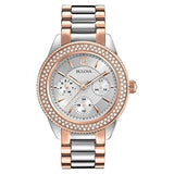 Bulova Crystal Collection Silver Dial Two Tone Steel Strap Watch for Women - 98N100