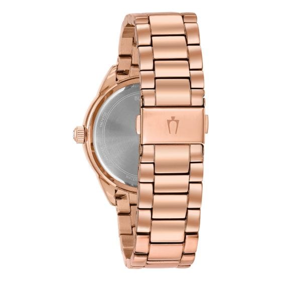 Bulova Crystal Silver Dial Rose Gold Steel Strap Watch for Women - 97N101
