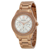 Bulova Crystal Silver Dial Rose Gold Steel Strap Watch for Women - 97N101