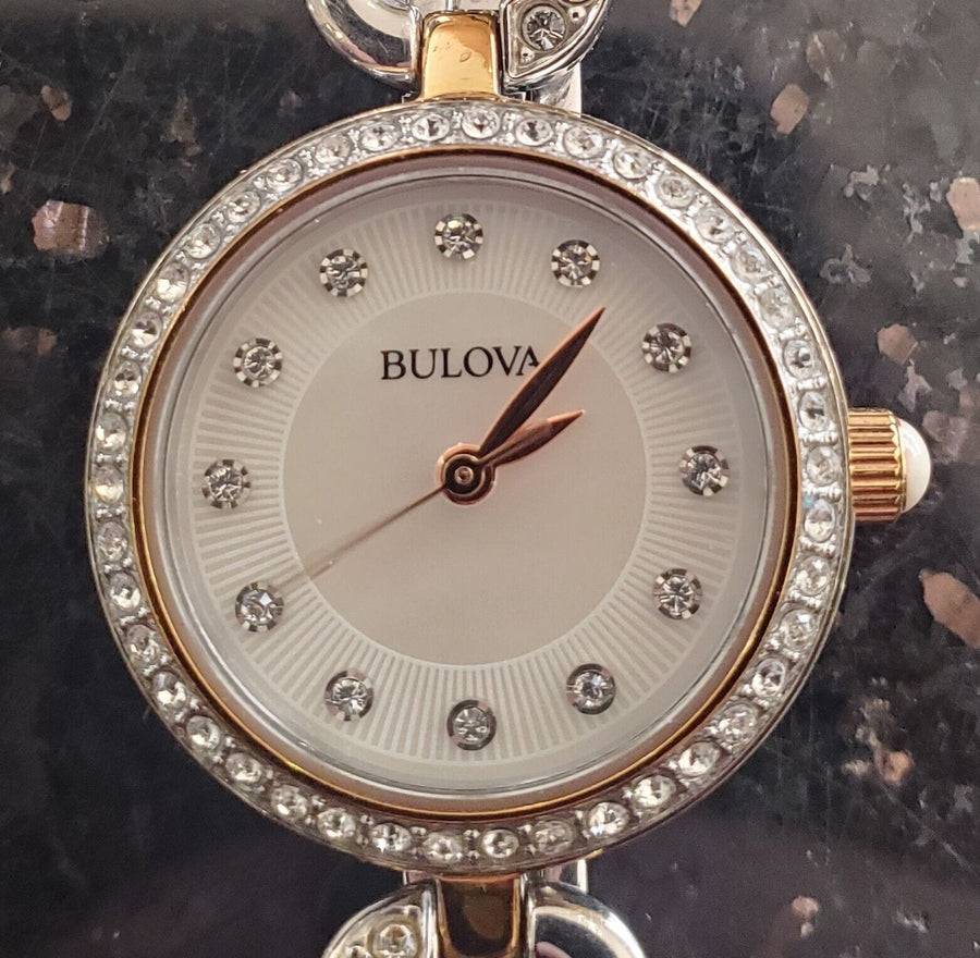 Bulova Crystals Mother of Pearl Dial Two Tone Steel Strap Watch for Women - 98X108