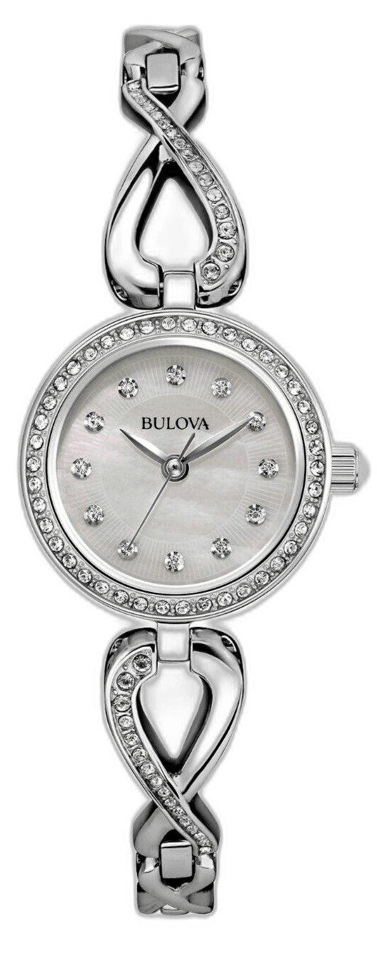 Bulova Crystals Quartz Mother of Pearl Dial Silver Steel Strap Watch for Women - 96X129