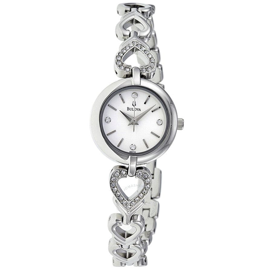 Bulova Crystals White Dial Silver Steel Strap Watch for Women - 96X114
