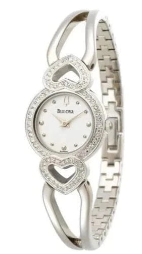 Bulova Crystals White Dial Silver Steel Strap Watch for Women - 96X114
