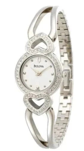 Bulova Crystals White Dial Silver Steel Strap Watch for Women - 96X114