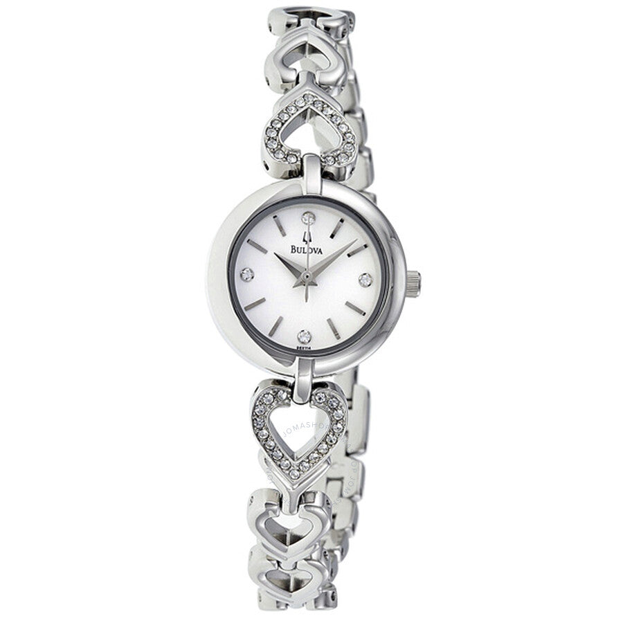 Bulova Crystals White Dial Silver Steel Strap Watch for Women - 96X114