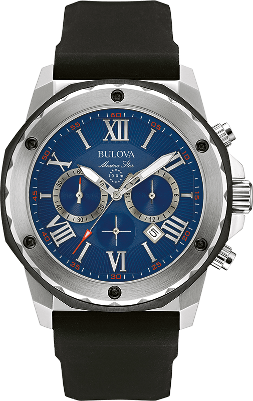 Bulova Marine Star Blue Dial Black Silicone Strap Watch for Men - 98B258