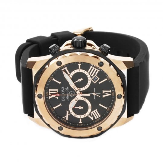 Bulova Marine Star Chronograph Black Dial Black Rubber Strap Watch for Men - 98B104