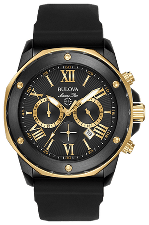 Bulova Marine Star Chronograph Black Dial Black Rubber Strap Watch for Men - 98B278