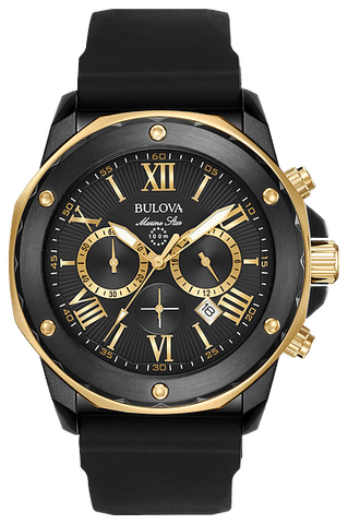 Bulova Marine Star Chronograph Black Dial Black Rubber Strap Watch for Men - 98B278
