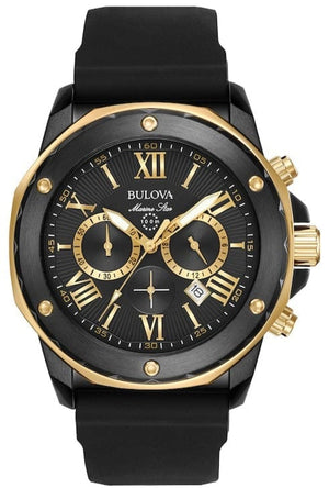 Bulova Marine Star Chronograph Black Dial Black Rubber Strap Watch for Men - 98B278