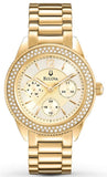 Bulova Multi Function Gold Dial Gold Steel Strap Watch for Women - 97N102