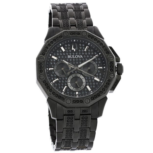 Bulova Octova Chronograph Black Crystal Dial Black Steel Strap Watch for Men - 98C134