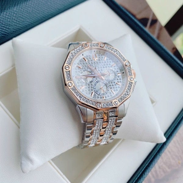Bulova Octova Crystal Silver Dial Two Tone Steel Strap Watch for Men - 98C133