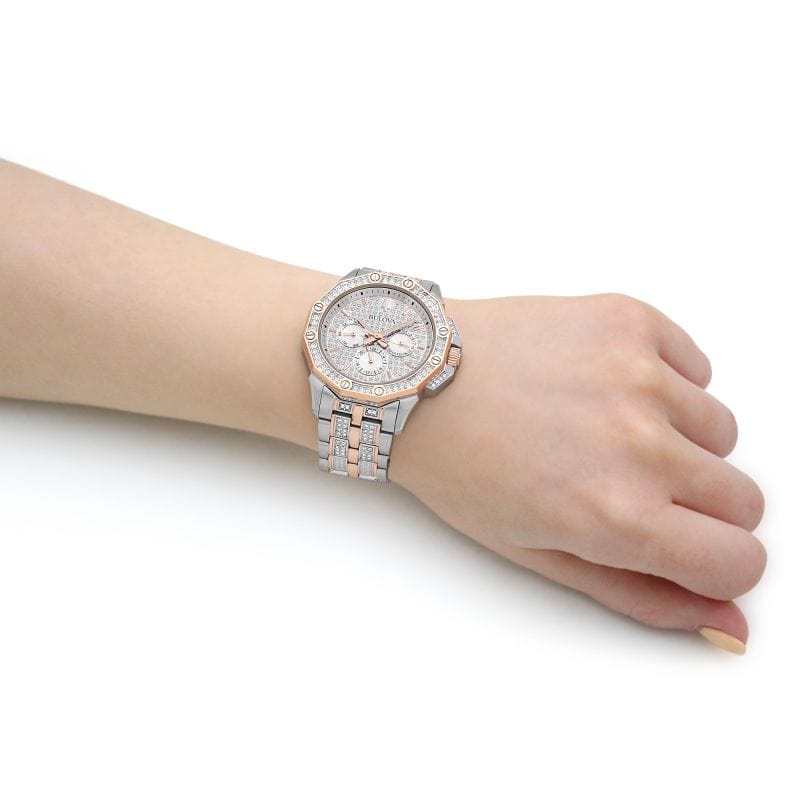 Bulova Octova Crystal Silver Dial Two Tone Steel Strap Watch for Men - 98C133