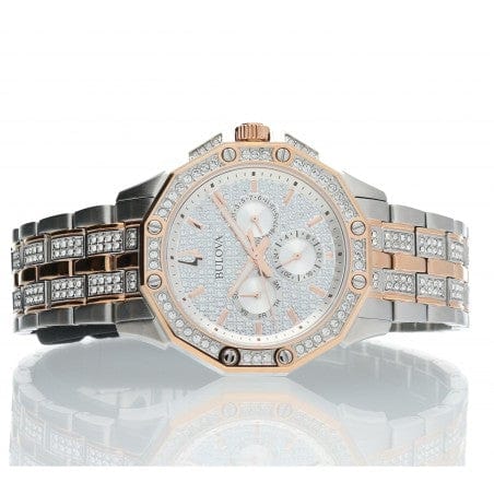 Bulova Octova Crystal Silver Dial Two Tone Steel Strap Watch for Men - 98C133