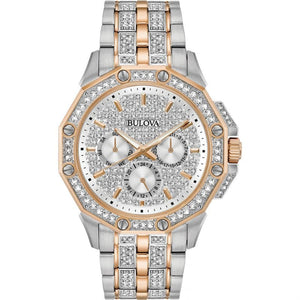 Bulova Octova Crystal Silver Dial Two Tone Steel Strap Watch for Men - 98C133