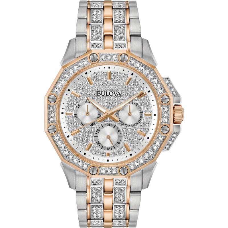 Bulova Octova Crystal Silver Dial Two Tone Steel Strap Watch for Men - 98C133