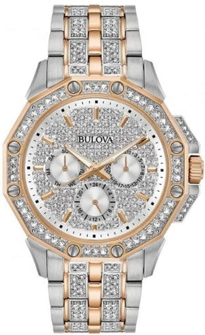 Bulova Octova Crystal Silver Dial Two Tone Steel Strap Watch for Men - 98C133