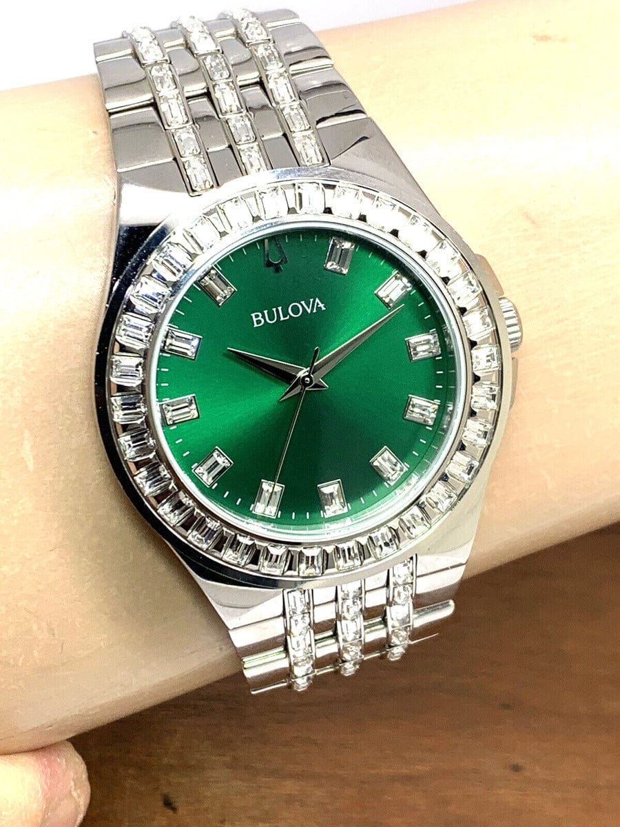 Bulova Phantom Classic Baguette Green Dial Silver Steel Strap Watch for Men - 96A253