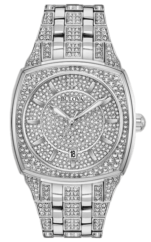 Bulova Phantom Swarovski Crystal Pave Silver Dial Silver Steel Strap Watch for Men - 98B296