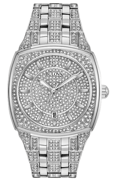 Bulova Phantom Swarovski Crystal Pave Silver Dial Silver Steel Strap Watch for Men - 98B296
