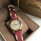 Burberry The City Gold Dial Orange Leather Strap Watch for Women - BU9017