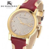 Burberry Heritage Nova Gold Dial Haymarket Red Leather Strap Watch for Women - BU9111