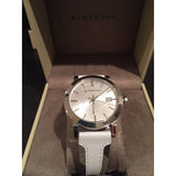 Burberry The City Silver Dial White Leather Strap Watch for Women - BU9019