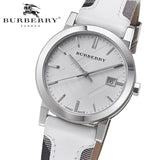 Burberry The City Silver Dial White Leather Strap Watch for Women - BU9019