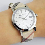 Burberry The City Nova Silver Dial White Leather Strap Watch for Women - BU9022