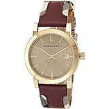 Burberry Heritage Nova Gold Dial Haymarket Red Leather Strap Watch for Women - BU9111