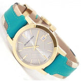 Burberry Heritage Gold Dial Blue Leather Strap Watch for Women - BU9112