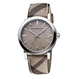 Burberry The City Grey Dial Checked Grey Leather Strap Watch for Women - BU9118