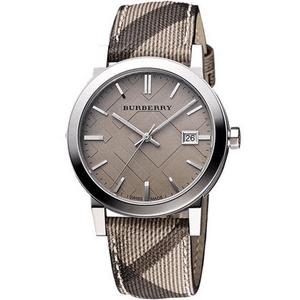 Burberry The City Grey Dial Checked Grey Leather Strap Watch for Women - BU9118