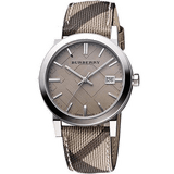 Burberry The City Grey Dial Checked Grey Leather Strap Watch for Women - BU9118